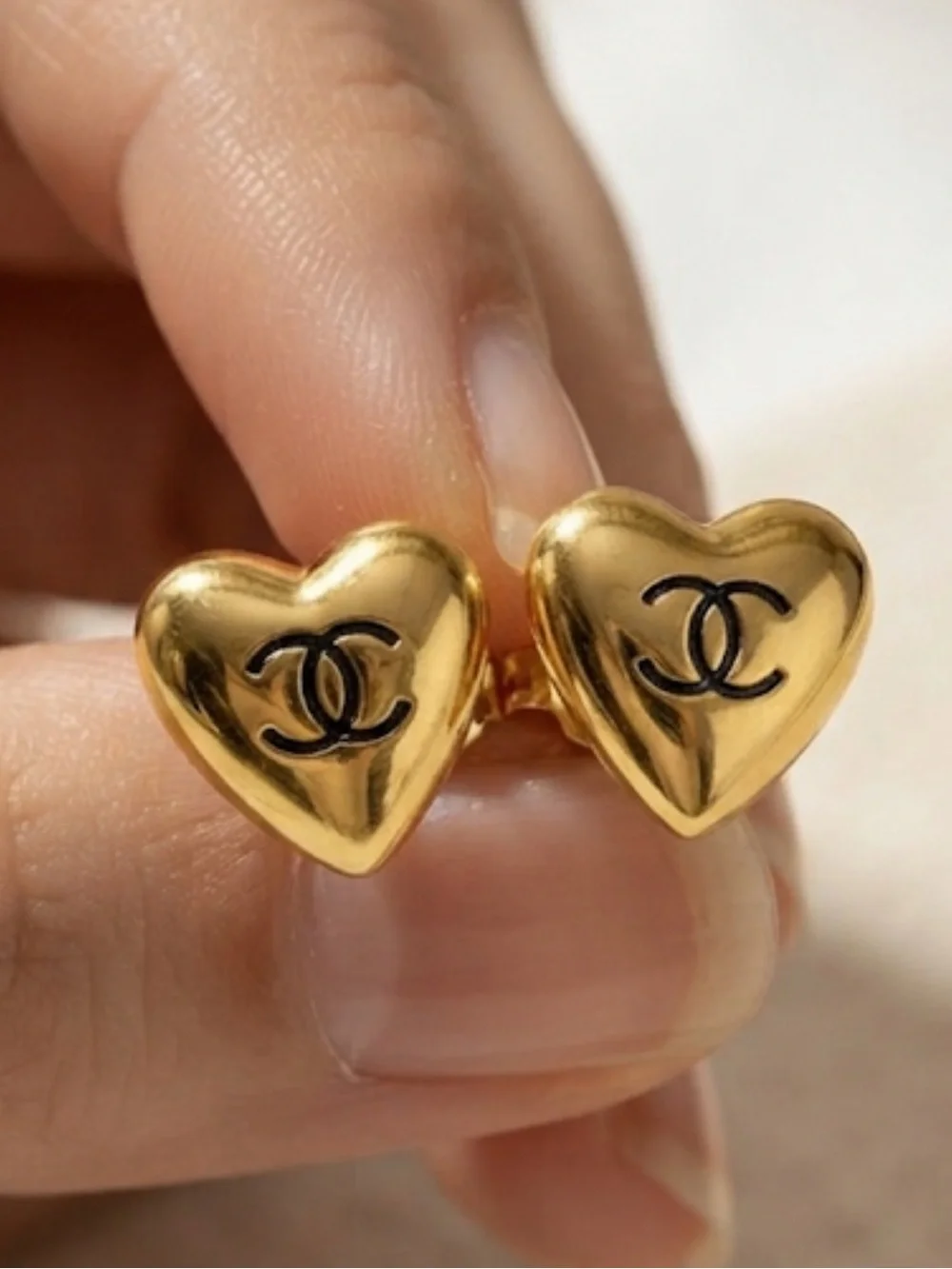 CHANEL Heart Logo Stud Earrings
